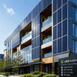 Edificio sostenible con fachada de paneles solares integrados